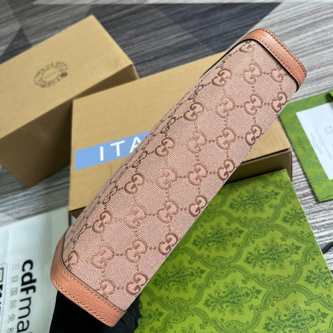 OPHIDIA GG 27 Tasche aus hellrosa Canvas und Kalbsleder