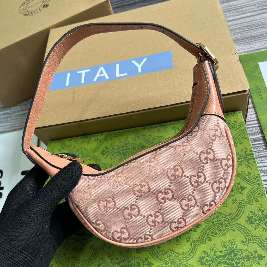 OPHIDIA GG MINI 20 TASCHE IN HELLROSA CANVAS UND KALBSLEDER