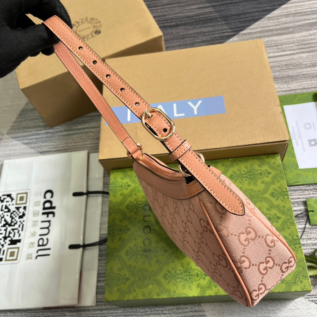 OPHIDIA GG SMALL 25 HANDTASCHE AUS HELLROSA CANVAS UND KALBSLEDER