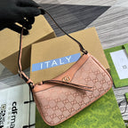 OPHIDIA GG SMALL 25 HANDTASCHE AUS HELLROSA CANVAS UND KALBSLEDER