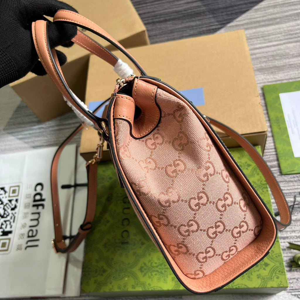 GG OPHIDIA KLEINE 24-TRAGETASCHE AUS ROSA CANVAS UND KALBSLEDER