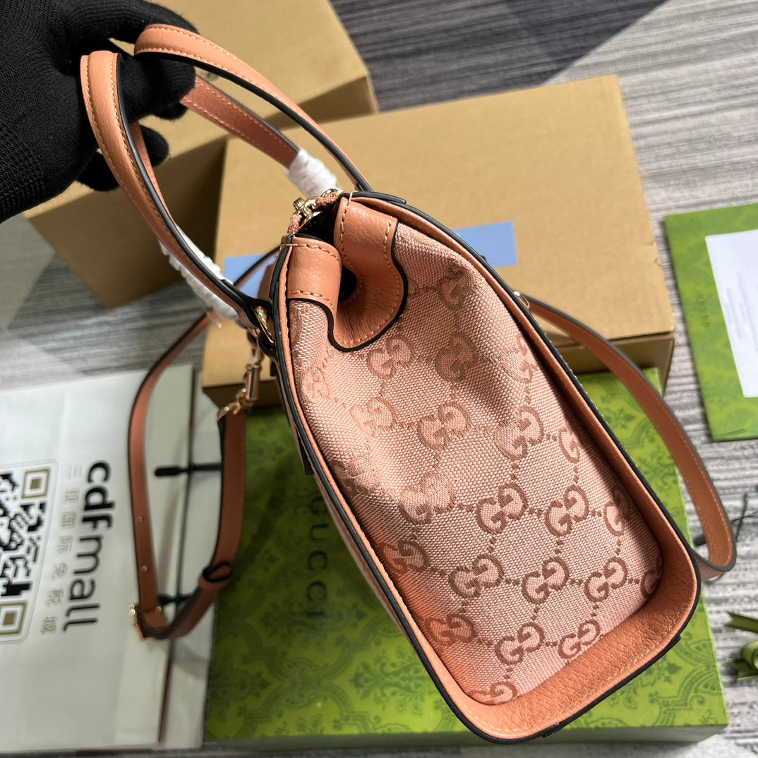 GG OPHIDIA KLEINE 24-TRAGETASCHE AUS ROSA CANVAS UND KALBSLEDER