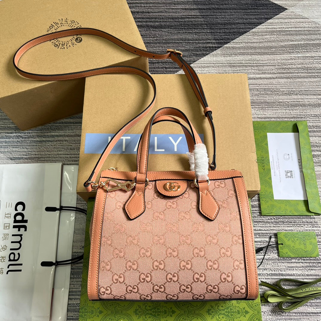 GG OPHIDIA KLEINE 24-TRAGETASCHE AUS ROSA CANVAS UND KALBSLEDER