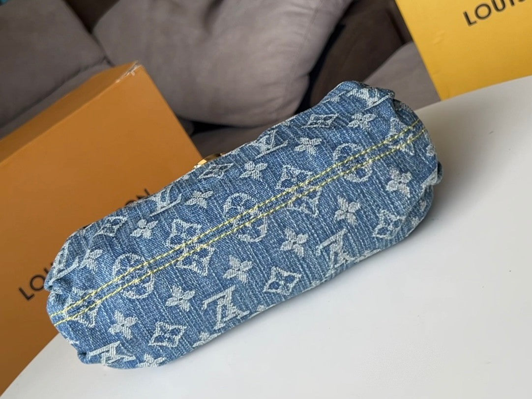 LV 25S PLEATY BAG 26 IN BLUE MONOGRAM DENIM GOLD HARDWARE