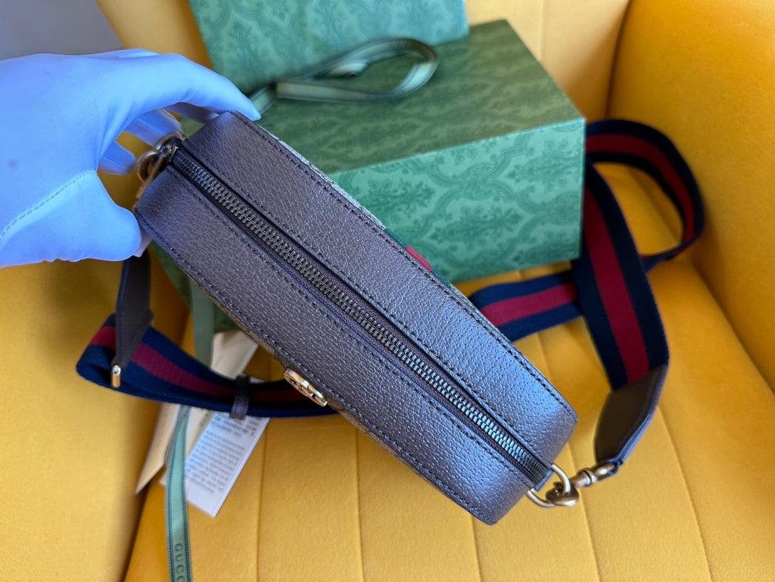 GG OPHIDIA SMALL 24 IN BEIGE CANVAS UND BRAUNES KALBSLEDER