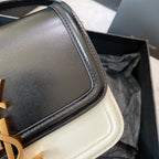 SOLFERINO KLEINE SATCHEL 19 IN SCHWARZ-WEISSEM KALBSLEDER GOLDENES LOGO