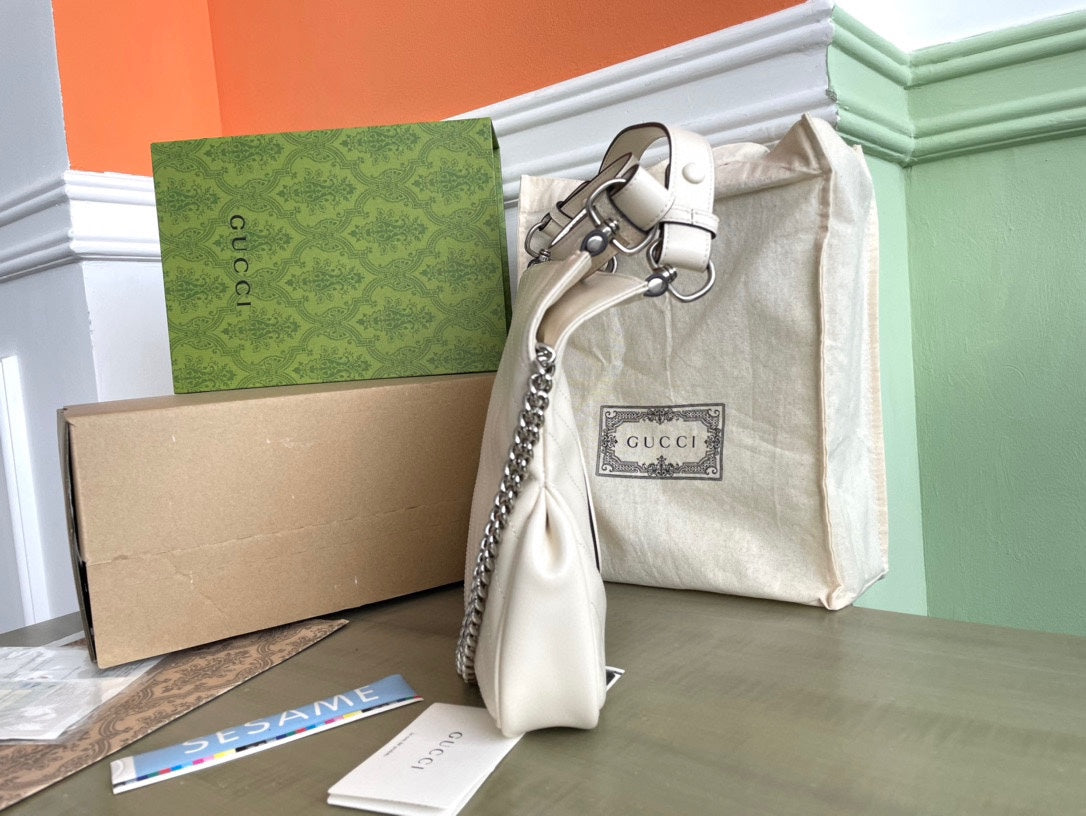 BLONDIE TOTE BAG 30 IN WHITE CALFLEDER SILBERNE HARDWARE