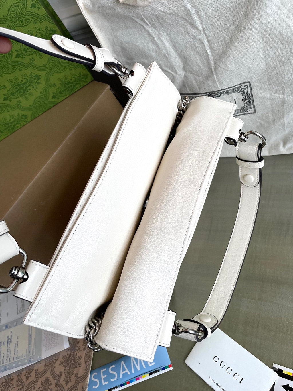 BLONDIE TOTE BAG 30 IN WHITE CALFLEDER SILBERNE HARDWARE