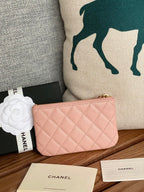 CC CLASSIC KLEINE 15-ZIP-TASCHE AUS HELLROSA GEGENNABTEM KALBSLEDER