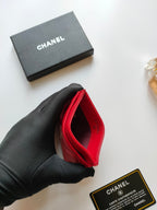 Kreditkartenetui 11,2 cm, rotes Kalbsleder, Gold-Icon