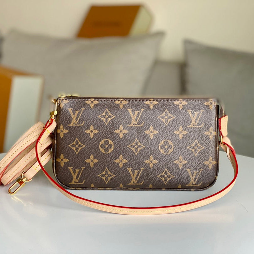 LV 25S Pochette Accessoires 21 in braunem Monogramm-Canvas mit goldenen Beschlägen