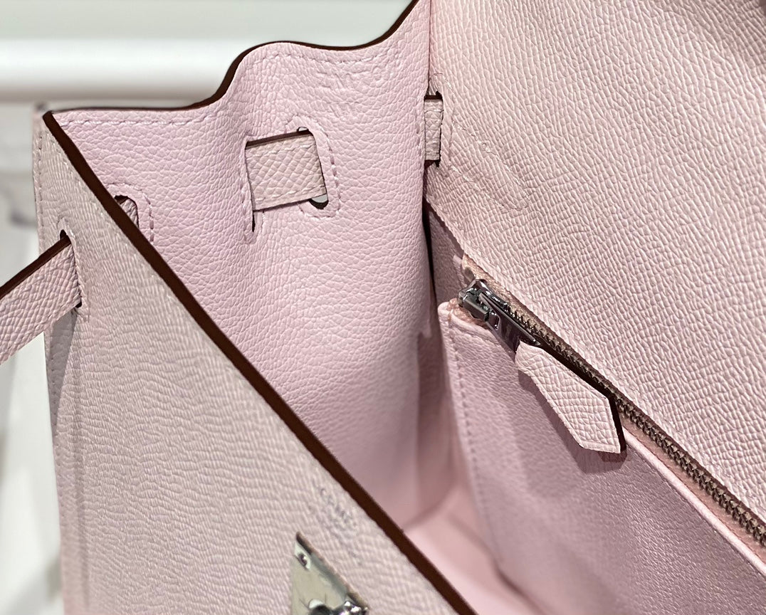 KELLY 25CM IN EPSOM MAUVE SWIFT CALFSKIN SILVER HARDWARE