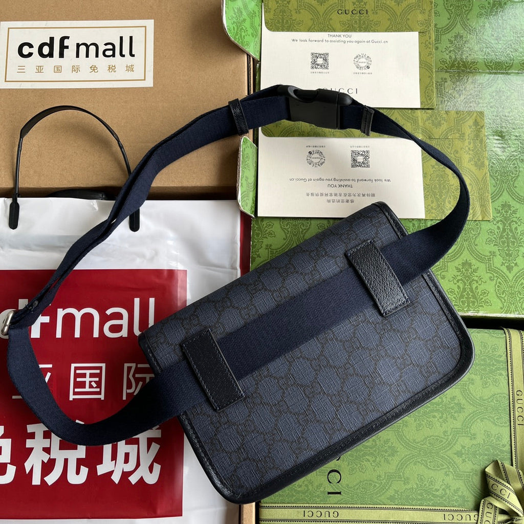 OPHIDIA KLEINE GÜRTELTASCHE 23 IN DUNKELBLAUEM MONOGRAMM-CANVAS UND SCHWARZEM LAMMLEDERBESETZUNG