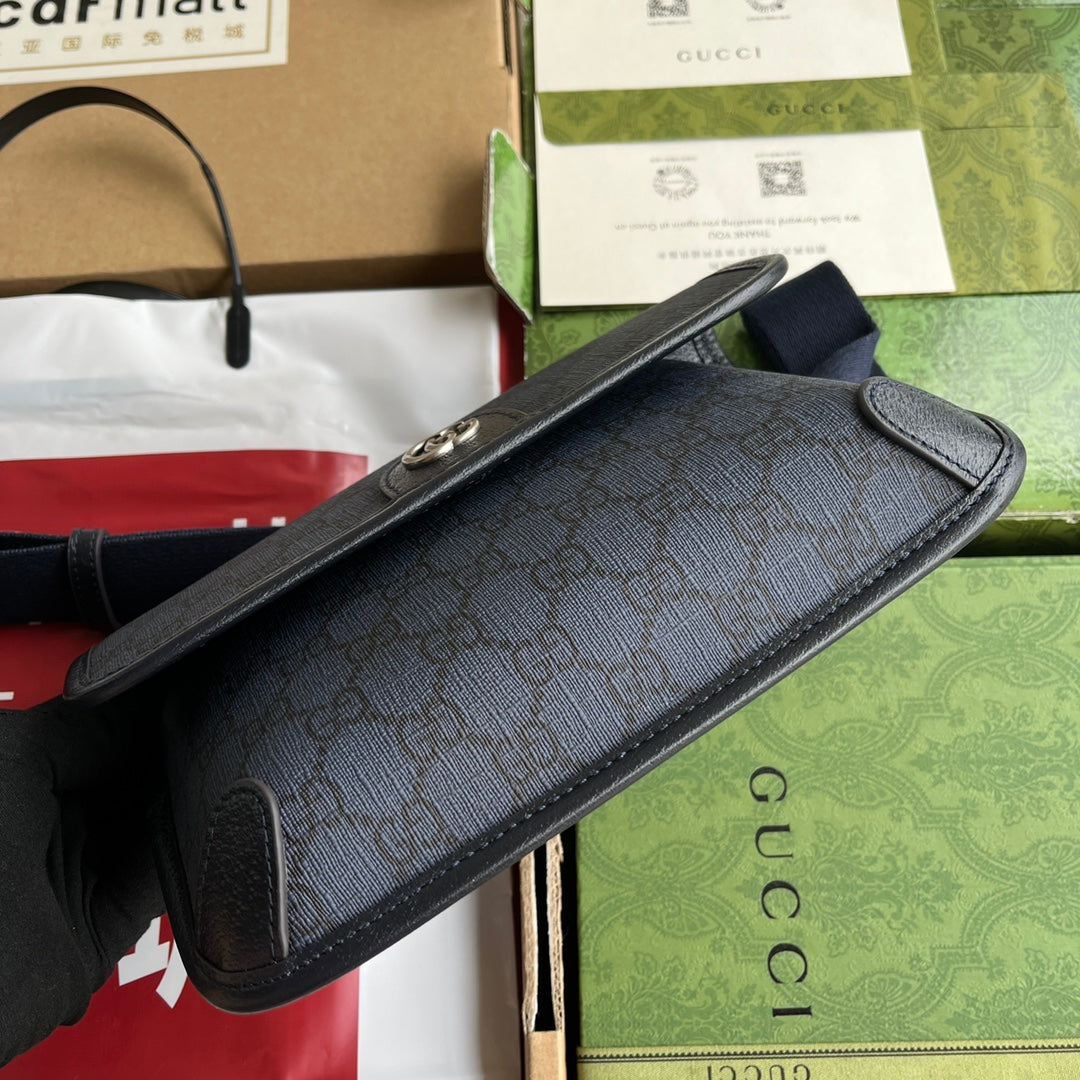 OPHIDIA KLEINE GÜRTELTASCHE 23 IN DUNKELBLAUEM MONOGRAMM-CANVAS UND SCHWARZEM LAMMLEDERBESETZUNG