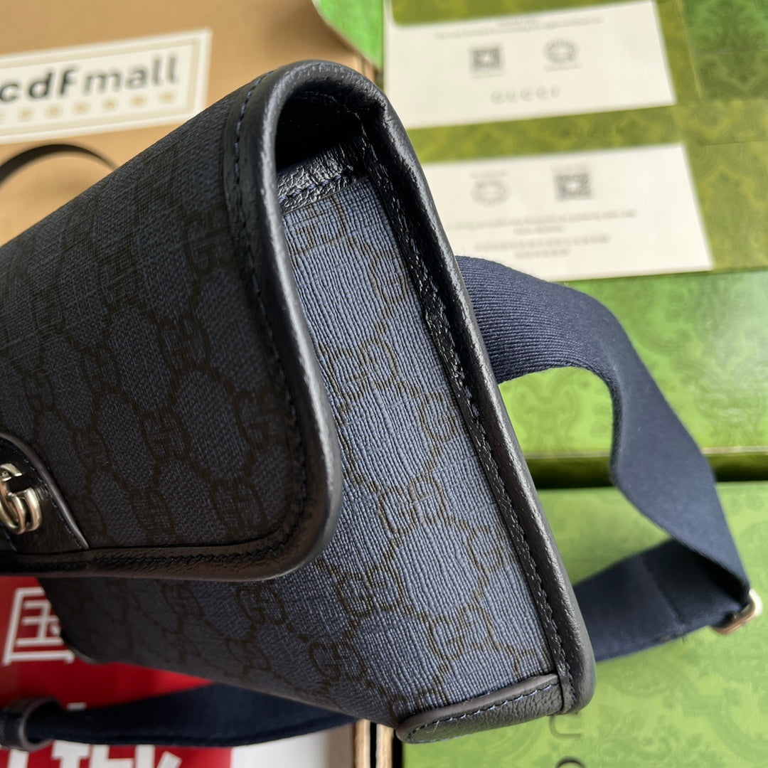 OPHIDIA KLEINE GÜRTELTASCHE 23 IN DUNKELBLAUEM MONOGRAMM-CANVAS UND SCHWARZEM LAMMLEDERBESETZUNG