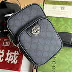 OPHIDIA MINI-TASCHE 18 IN DUNKELBLAUEM MONOGRAMM-CANVAS UND SCHWARZEM LAMMLEDERBESATZ