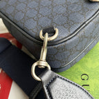 OPHIDIA MINI-TASCHE 18 IN DUNKELBLAUEM MONOGRAMM-CANVAS UND SCHWARZEM LAMMLEDERBESATZ