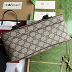 OPHIDIA MEDIUM MESSENGER BAG 27 IN BEIGE AND EBONY GG CALFSKIN GREEN RED WEB STRIPE CANVAS