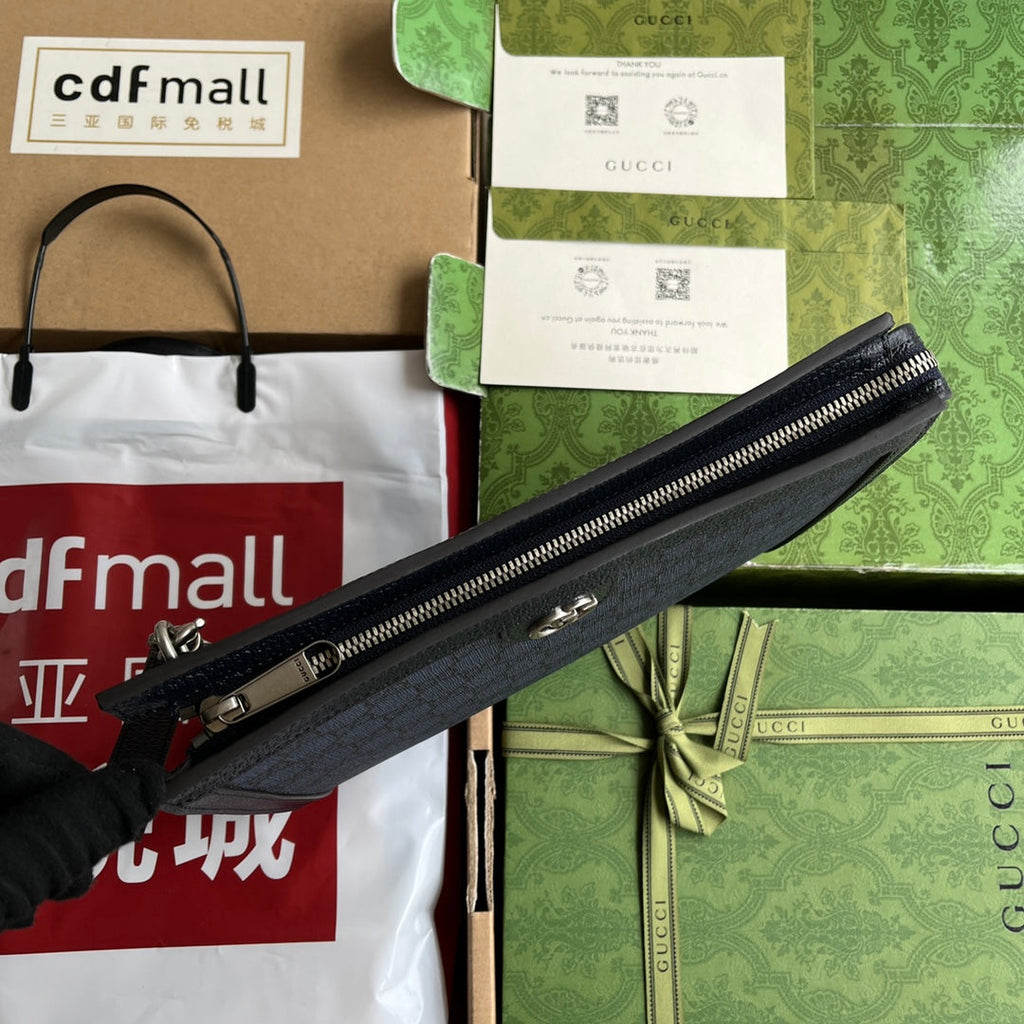 OPHIDIA POUCH 26 IN DUNKELBLAUEM MONOGRAMM-CANVAS UND SCHWARZEM LAMMLEDERBESETZUNG