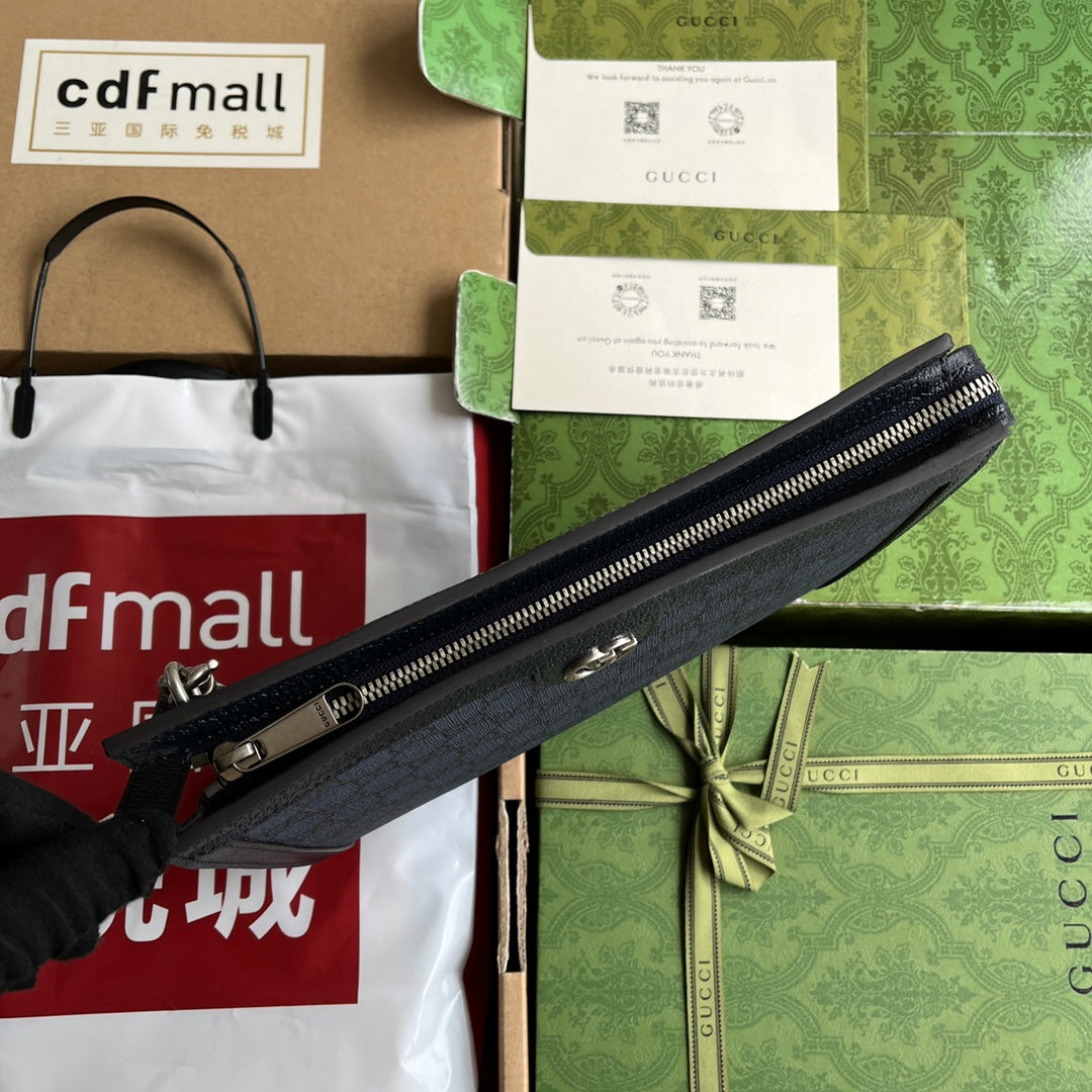 OPHIDIA POUCH 26 IN DUNKELBLAUEM MONOGRAMM-CANVAS UND SCHWARZEM LAMMLEDERBESETZUNG