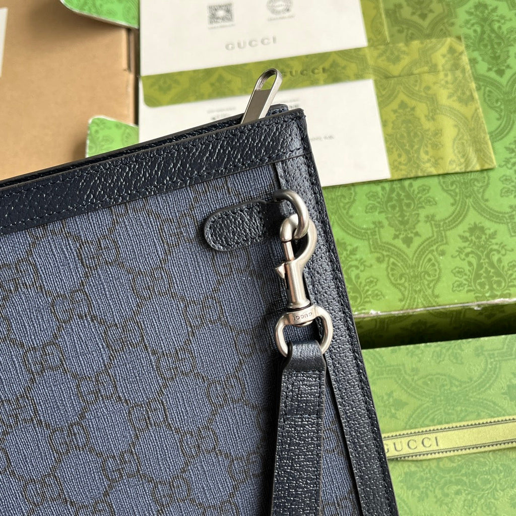 OPHIDIA POUCH 26 IN DUNKELBLAUEM MONOGRAMM-CANVAS UND SCHWARZEM LAMMLEDERBESETZUNG