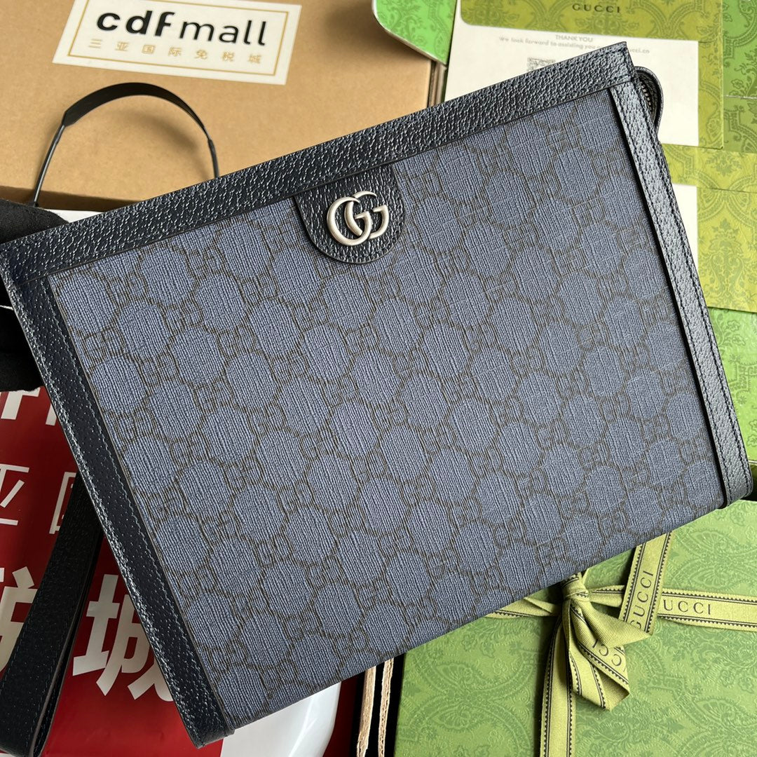 OPHIDIA POUCH 26 IN DUNKELBLAUEM MONOGRAMM-CANVAS UND SCHWARZEM LAMMLEDERBESETZUNG
