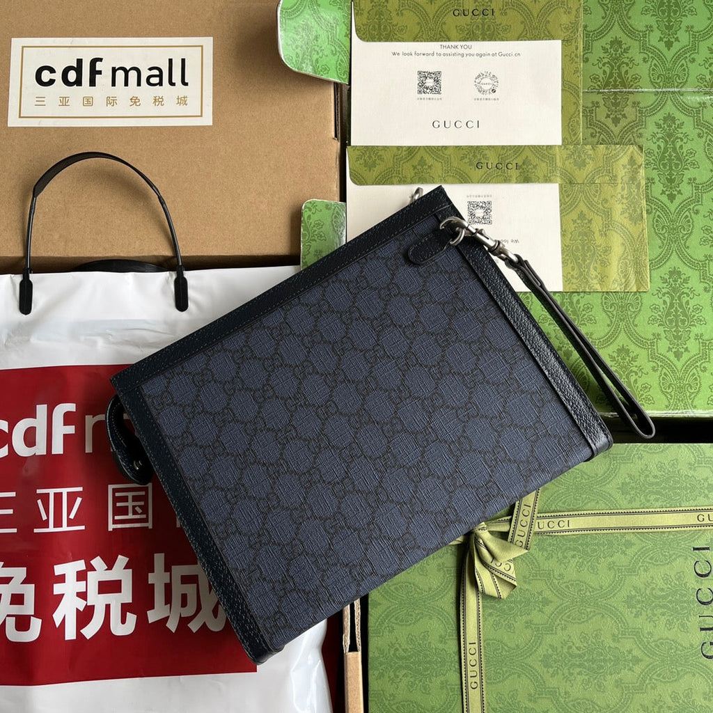 OPHIDIA POUCH 26 IN DUNKELBLAUEM MONOGRAMM-CANVAS UND SCHWARZEM LAMMLEDERBESETZUNG