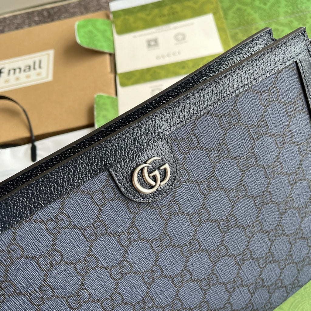 OPHIDIA POUCH 26 IN DUNKELBLAUEM MONOGRAMM-CANVAS UND SCHWARZEM LAMMLEDERBESETZUNG