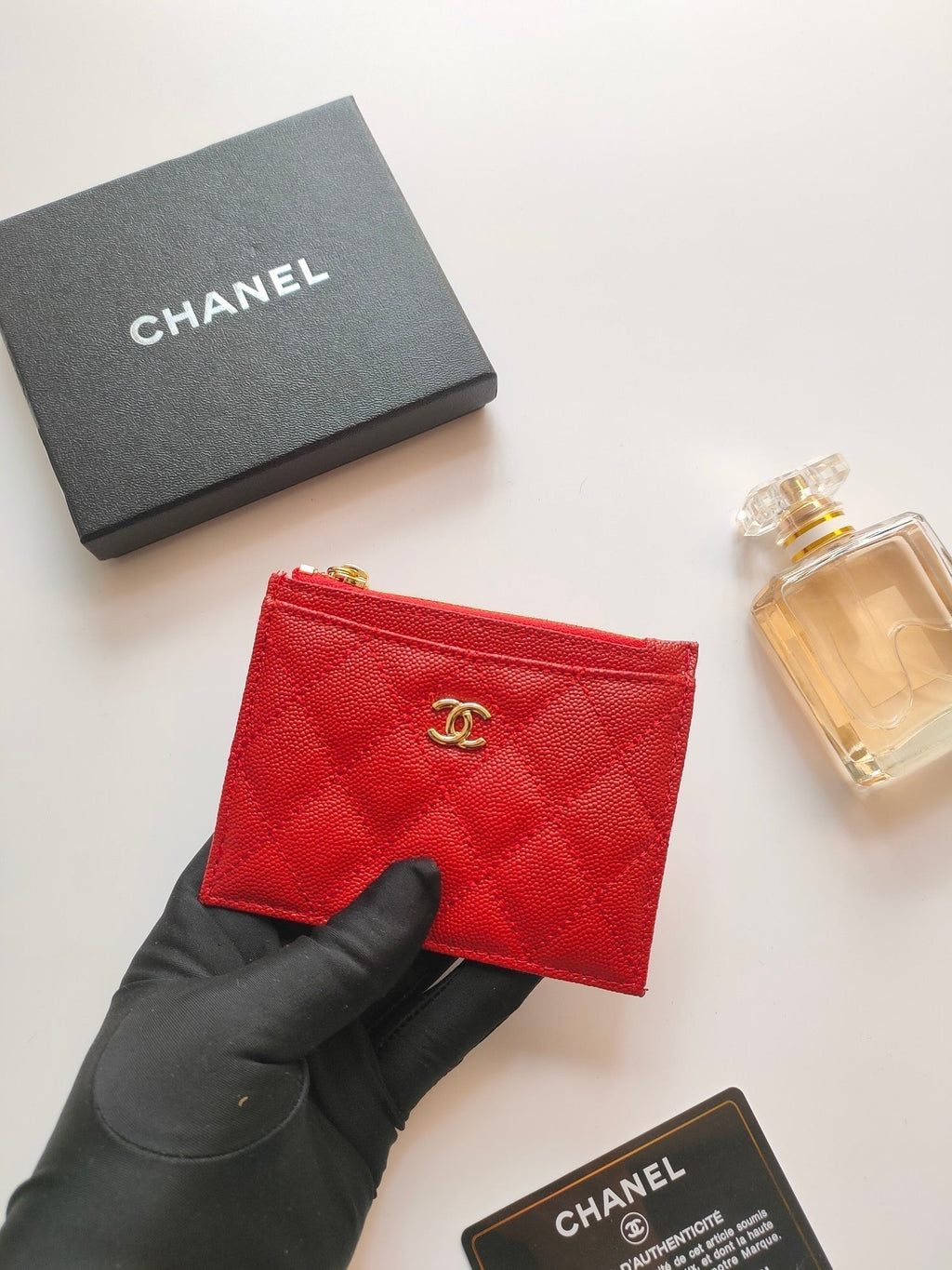 Kartenetui mit Reißverschluss, 11,5 cm, rotes genarbtes Kalbsleder, Gold Icon