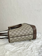 OPHIDIA KLEINE EINTRITTSTASCHE 31 BEIGE CANVAS UND BRAUNES KALBSLEDER