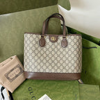 OPHIDIA KLEINE EINTRITTSTASCHE 31 BEIGE CANVAS UND BRAUNES KALBSLEDER