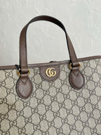 OPHIDIA KLEINE EINTRITTSTASCHE 31 BEIGE CANVAS UND BRAUNES KALBSLEDER