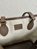 OPHIDIA KLEINE EINTRITTSTASCHE 31 BEIGE CANVAS UND BRAUNES KALBSLEDER