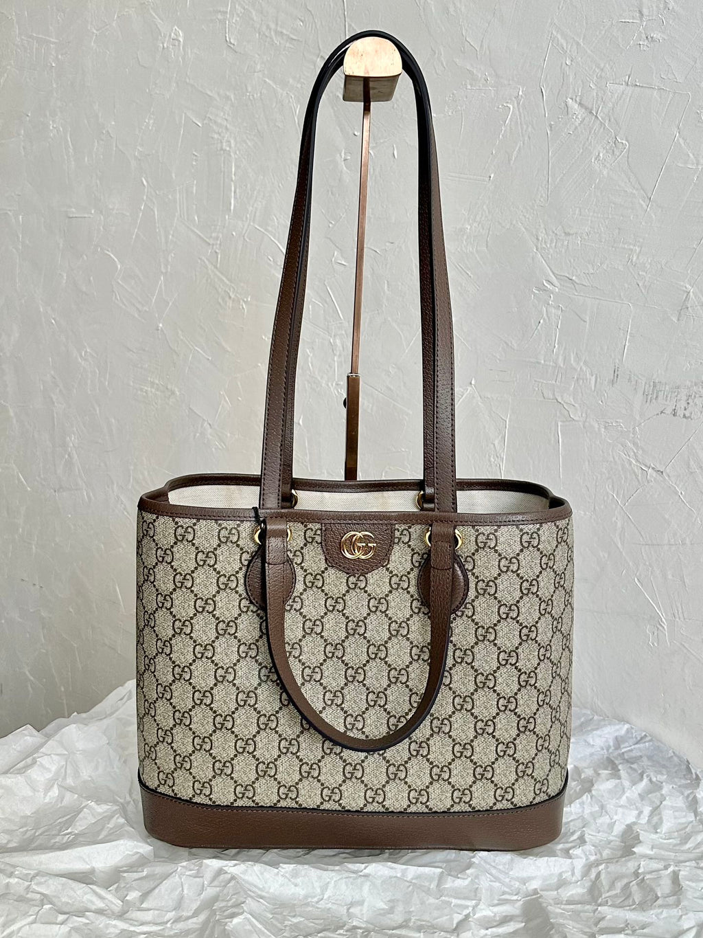 OPHIDIA KLEINE EINTRITTSTASCHE 31 BEIGE CANVAS UND BRAUNES KALBSLEDER