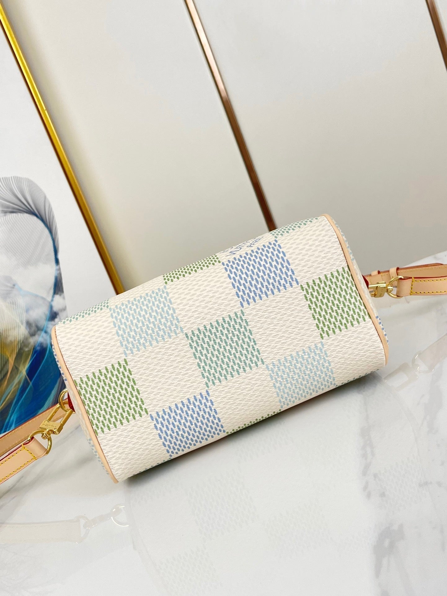 SPEEDY BANDOULIÈRE 20 IN PISTAZIEN-DAMIER-RIESEN-CANVAS-GOLD-HARDWARE