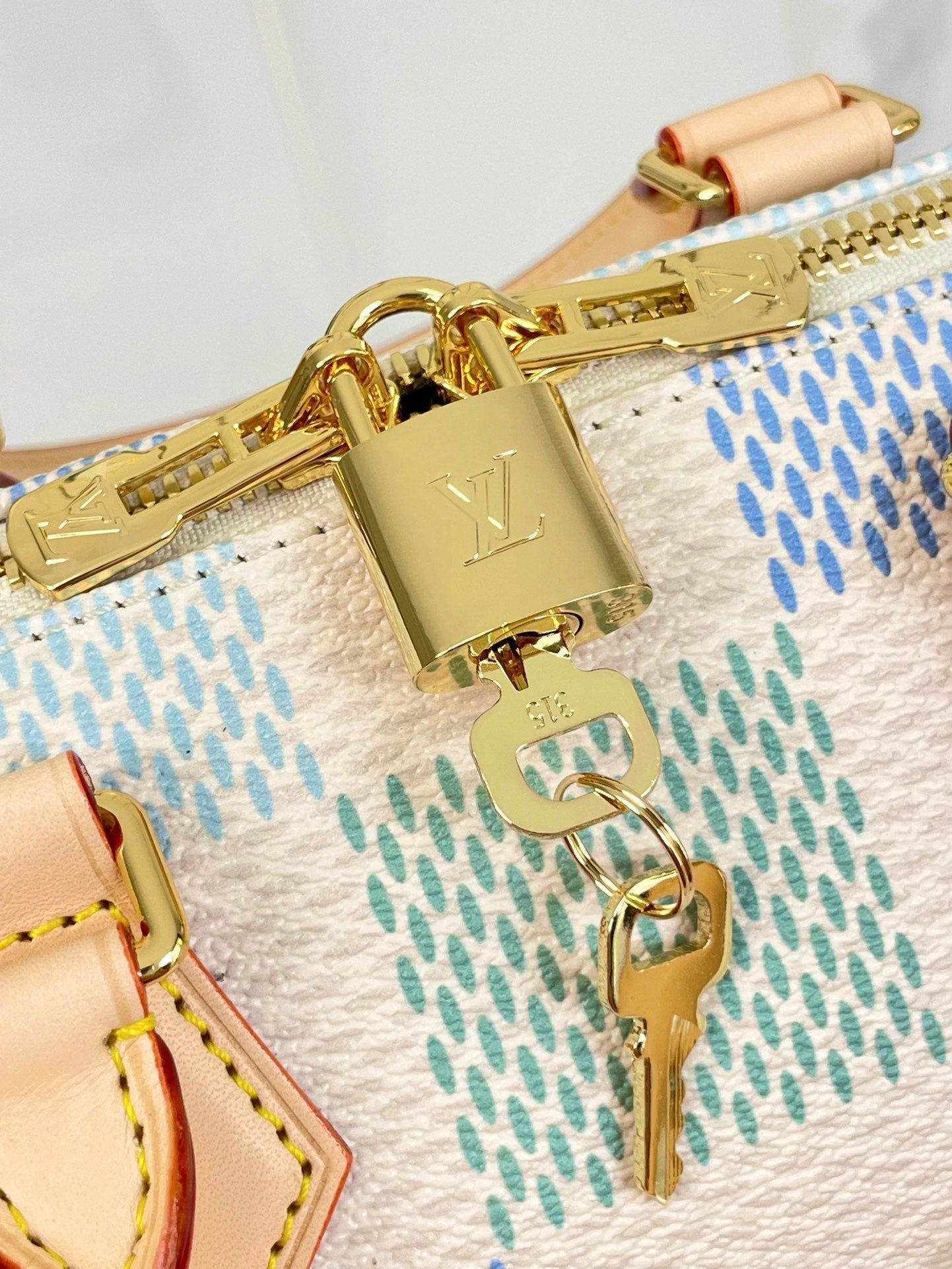 SPEEDY BANDOULIÈRE 20 IN PISTAZIEN-DAMIER-RIESEN-CANVAS-GOLD-HARDWARE