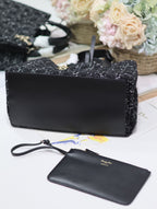 TOUJOURS TASCHE 37 IN SCHWARZ-WEISSEM CANNAGE-TWEED MIT GOLDENEN BESCHLÄGEN