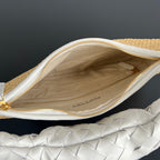 GEMELLI SCHULTERTASCHE 36 IN BEIGE RAFFIA UND WEISSEM LAMMLEDER