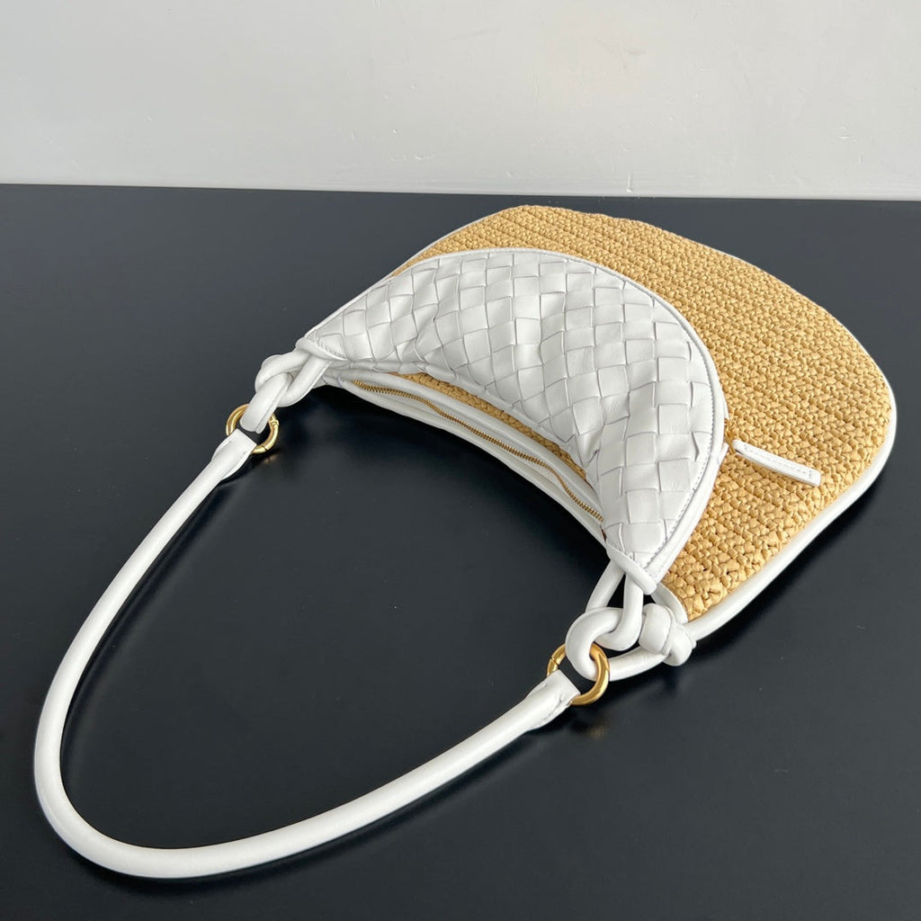 GEMELLI SCHULTERTASCHE 36 IN BEIGE RAFFIA UND WEISSEM LAMMLEDER