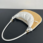 GEMELLI SCHULTERTASCHE 36 IN BEIGE RAFFIA UND WEISSEM LAMMLEDER