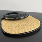 GEMELLI SHOULDER BAG 36 IN BEIGE RAFFIA AND BLACK LAMBSKIN