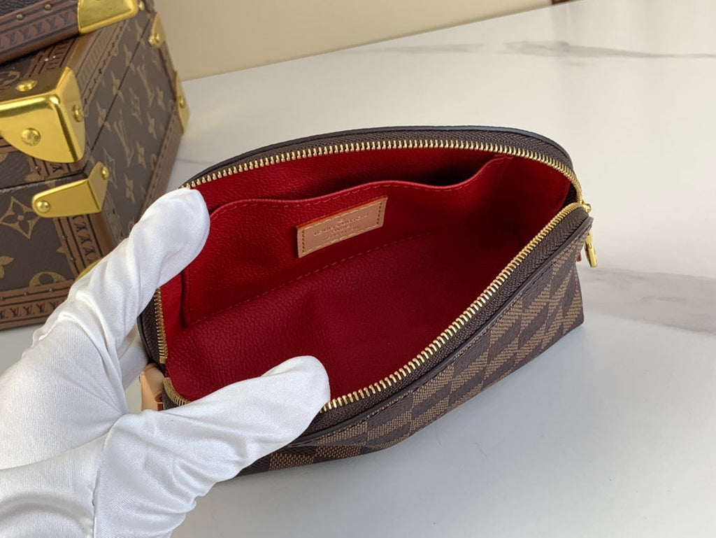 COSMETIC POUCH PM 19 IN BROWN DAMIER EBENE CANVAS