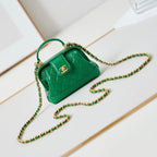 MINI TOP HANDLE BAG 13 IN GREEN OIL-WAX LAMBSKIN GOLD HARDWARE
