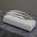 LADY D-JOY TASCHE 26 IN WEISS GRAFIK CANNAGE KALBSLEDER HELLGOLD-Finish METALLANHÄNGER