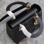 LADY BAG 24 IN BLACK GRAPHIC CANNAGE CALFSKIN PALE GOLD-FINISH METAL CHARMS