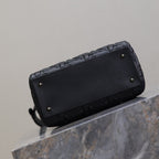 LADY BAG 24 IN BLACK GRAPHIC CANNAGE CALFSKIN PALE GOLD-FINISH METAL CHARMS