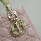 MEDIUM LADY BAG 20 IN BABY PINK QUILTED MACROCANNAGE CALFSKIN SWAMP YELLOW STRAP