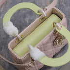 MEDIUM LADY BAG 20 IN BABY PINK QUILTED MACROCANNAGE CALFSKIN SWAMP YELLOW STRAP