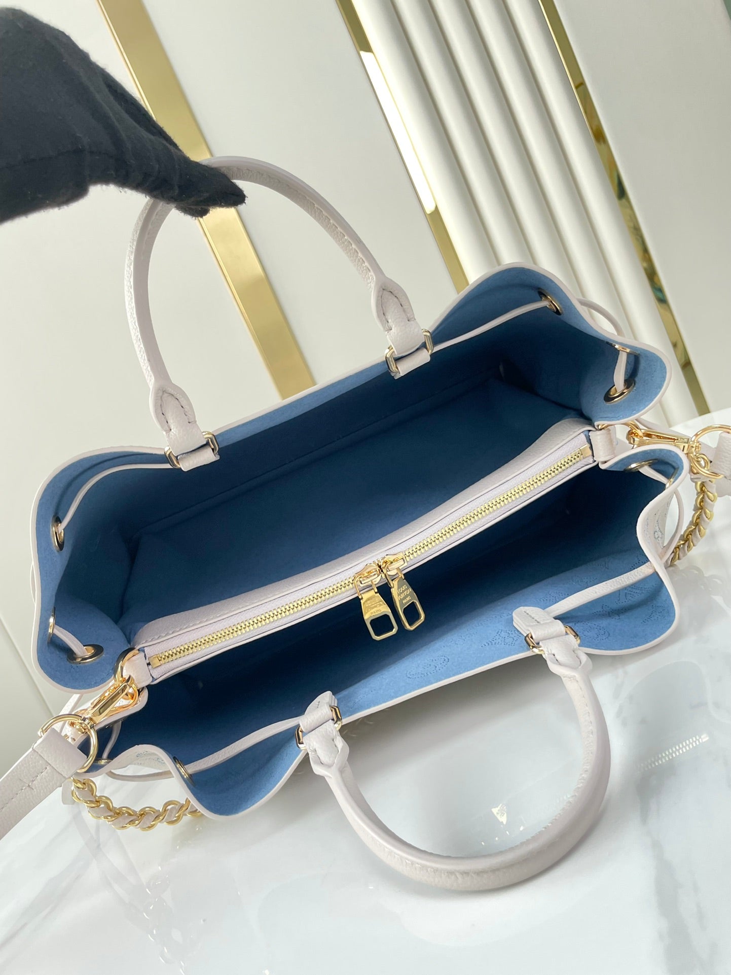 BELLA TOTE 32 IN BLUME PERFORATED CALFLEDER GOLDENE HARDWARE