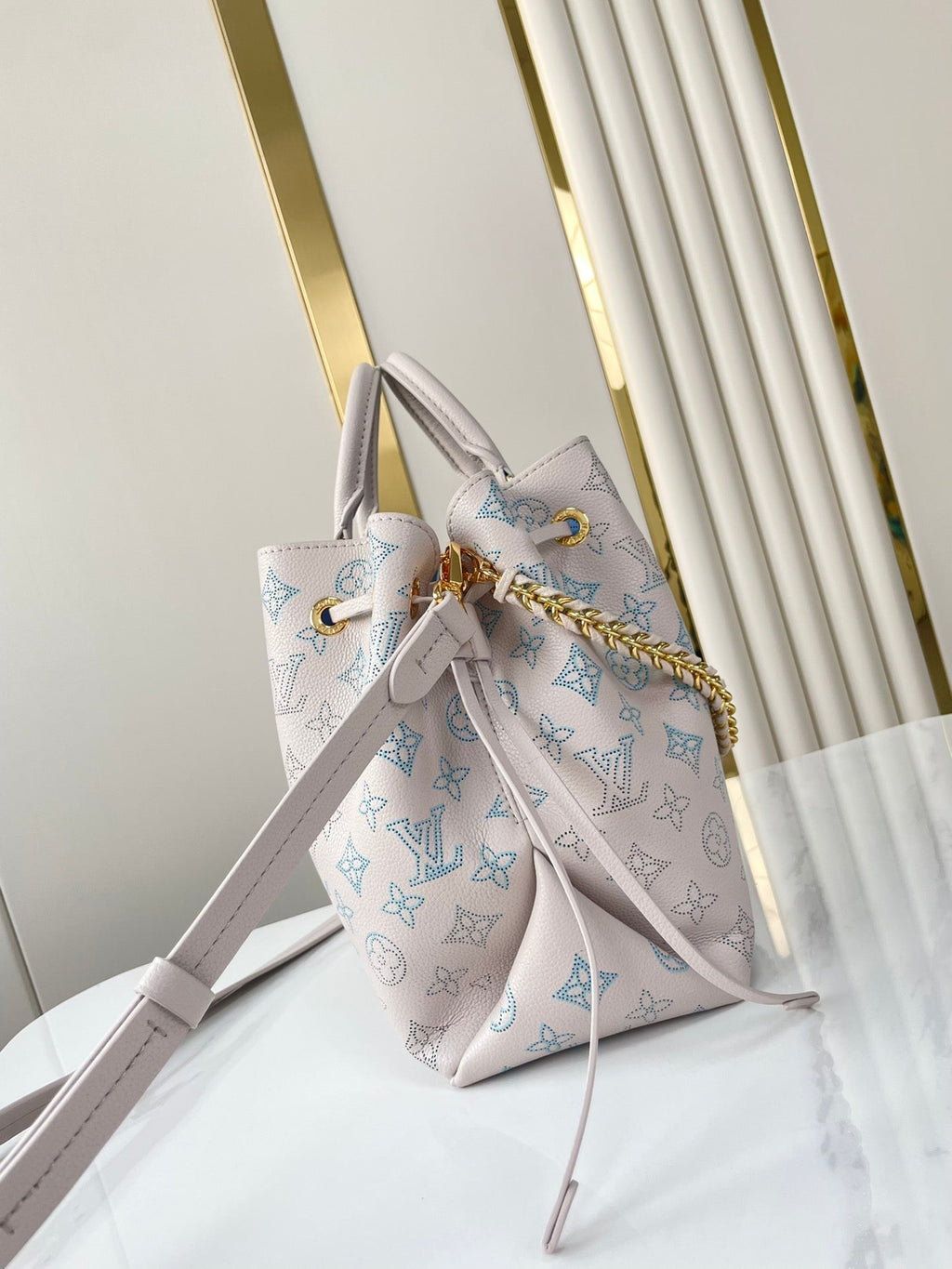 BELLA TOTE 32 IN BLUME PERFORATED CALFLEDER GOLDENE HARDWARE